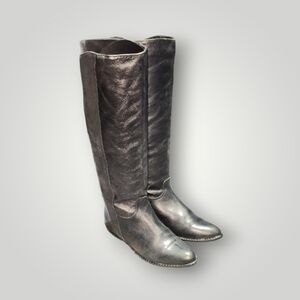 Women Vintage Leather Black Tall Boots By Zodiac Size 7M.